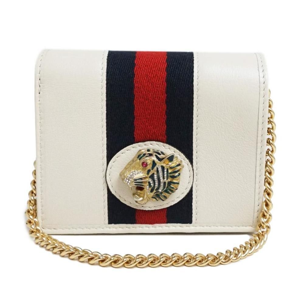 Gucci Rajah Tiger Bi-fold Wallet Chain Wallet Leather Canvas White - Picture 1 of 11